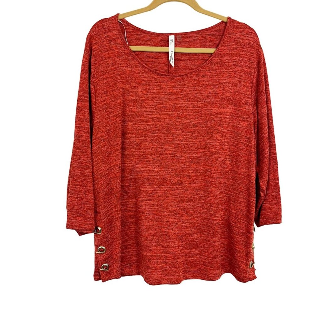 NY Collection Woman Rust Orange Grommet Long Sleeve Top Artsy Boxy Size 3X